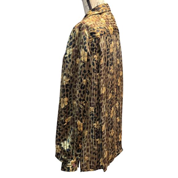 Vtg Mesmerize Women Petite XL Sheer Blouse Floral Gold Shimmer Animal Print Fall - Picture 8 of 16